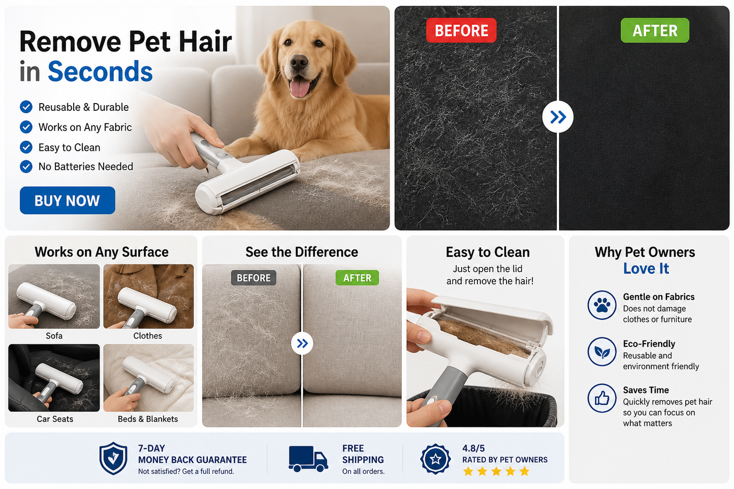 Reusable Pet Hair Remover Roller – Remove Fur in Seconds